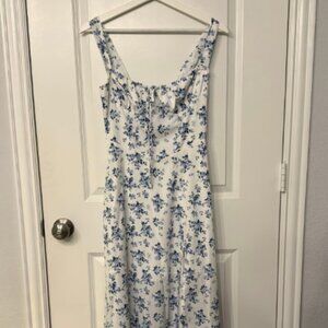 Blue Floral Midi Dress Romantic Flowing Silhouette Timeless Feminine